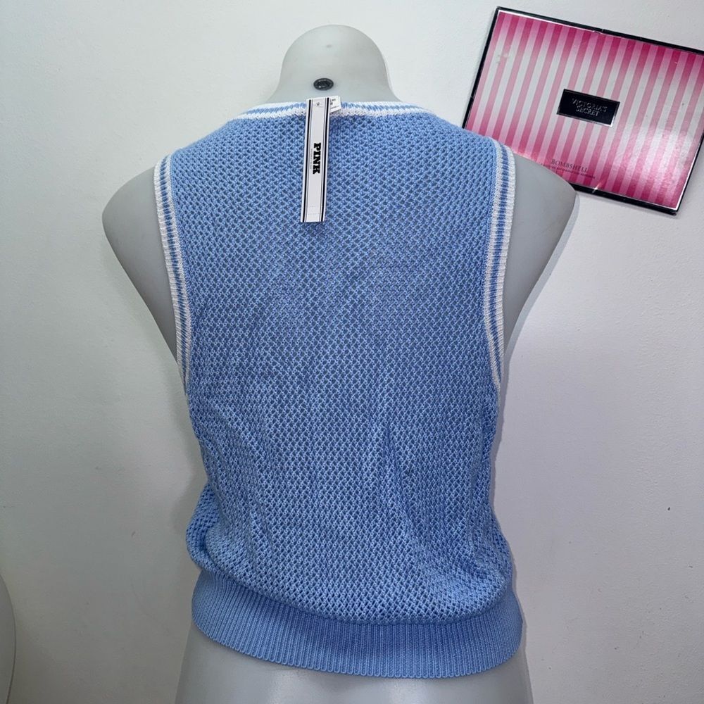 🔥PINK Victoria's Secret Blue Sleeveless Knit Top vest Sz Small NWT - Picture 6 of 6
